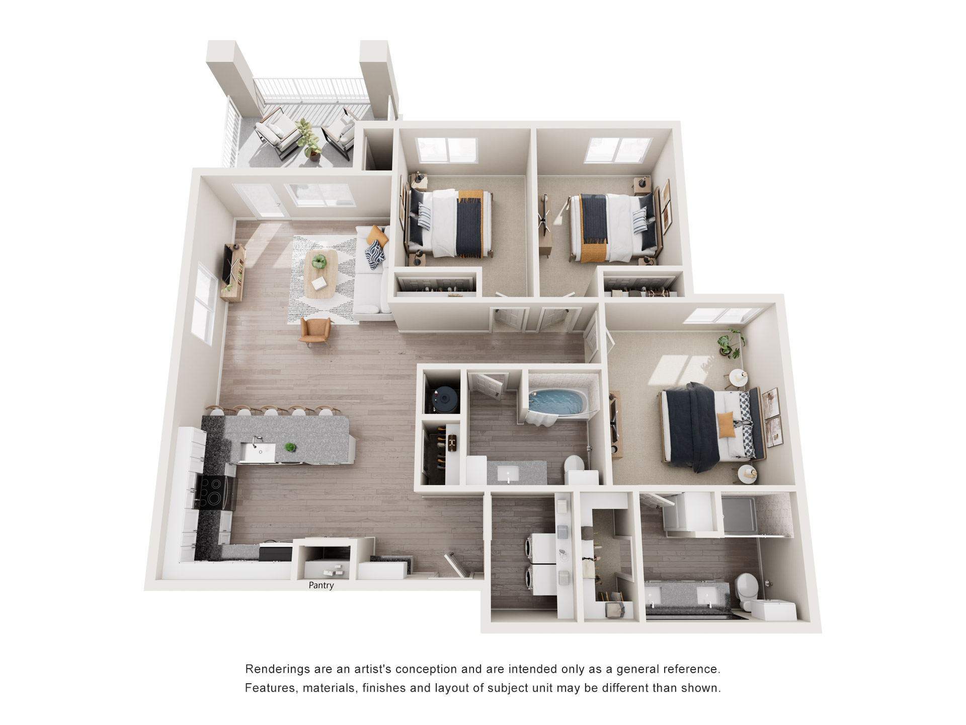 Floor plan for 3 beds, 2 baths, 1400 sqft